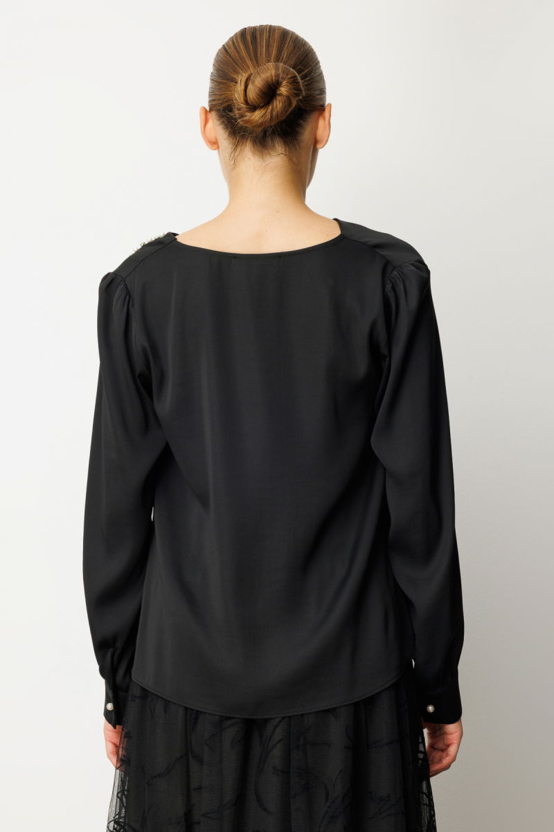Ekol Kadın Degaje Yaka Saten Bluz 3019 Siyah - 4