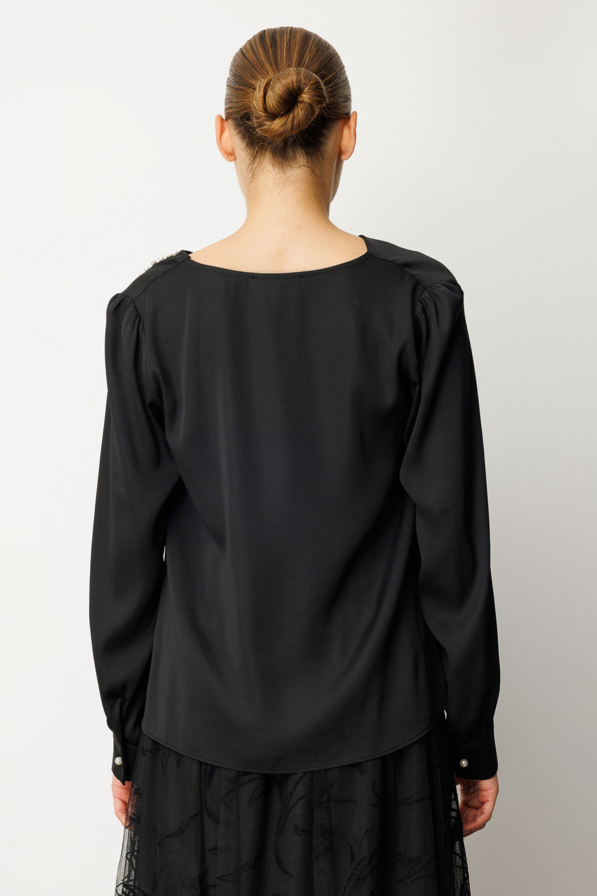 Ekol Kadın Degaje Yaka Saten Bluz 3019 Siyah - 4