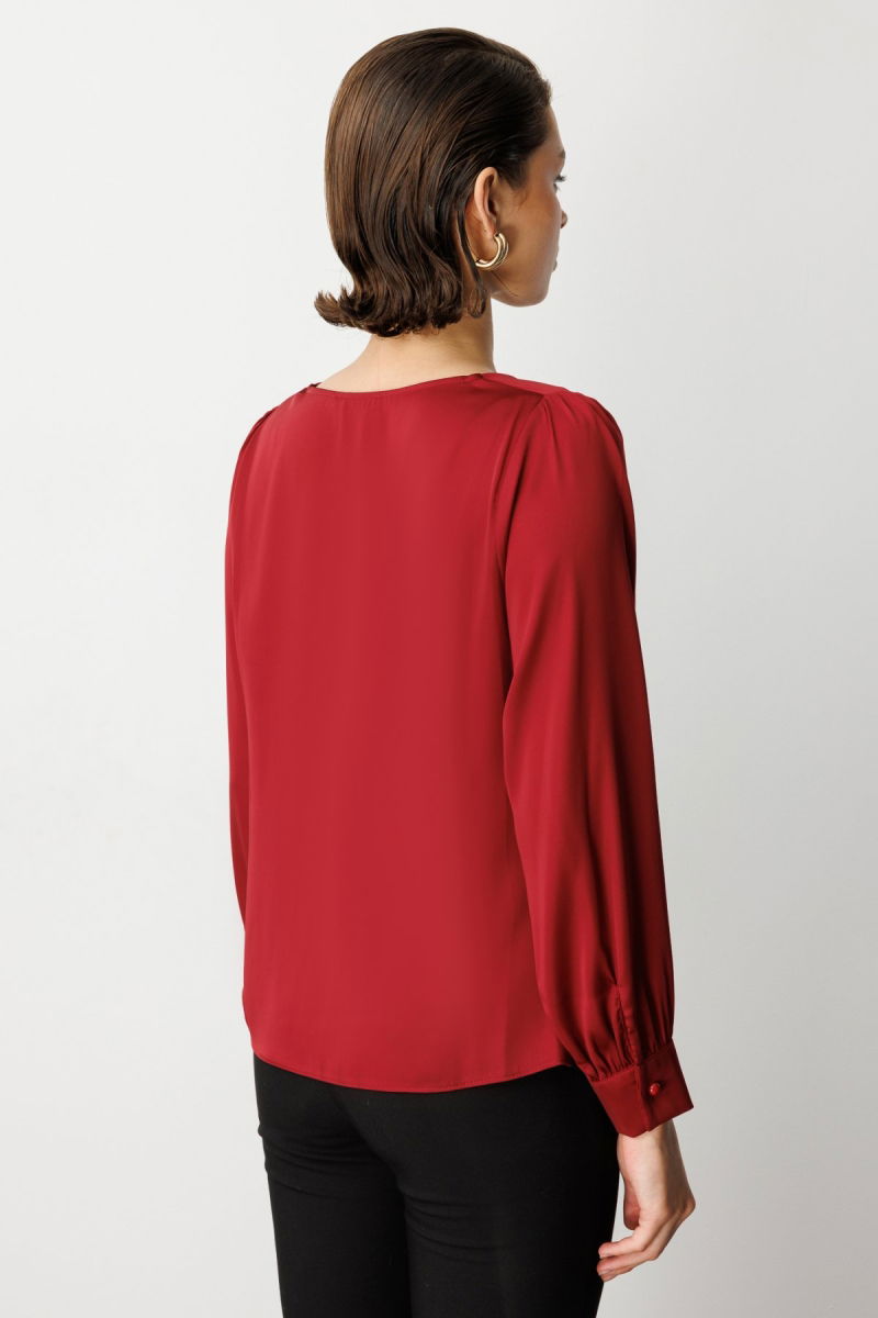 Ekol Kadın Degaje Yaka Uzun Kollu Bluz 3029 Bordo - 4