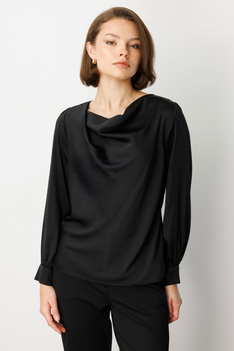 Ekol Kadın Degaje Yaka Uzun Kollu Bluz 3029 Siyah - Ekol