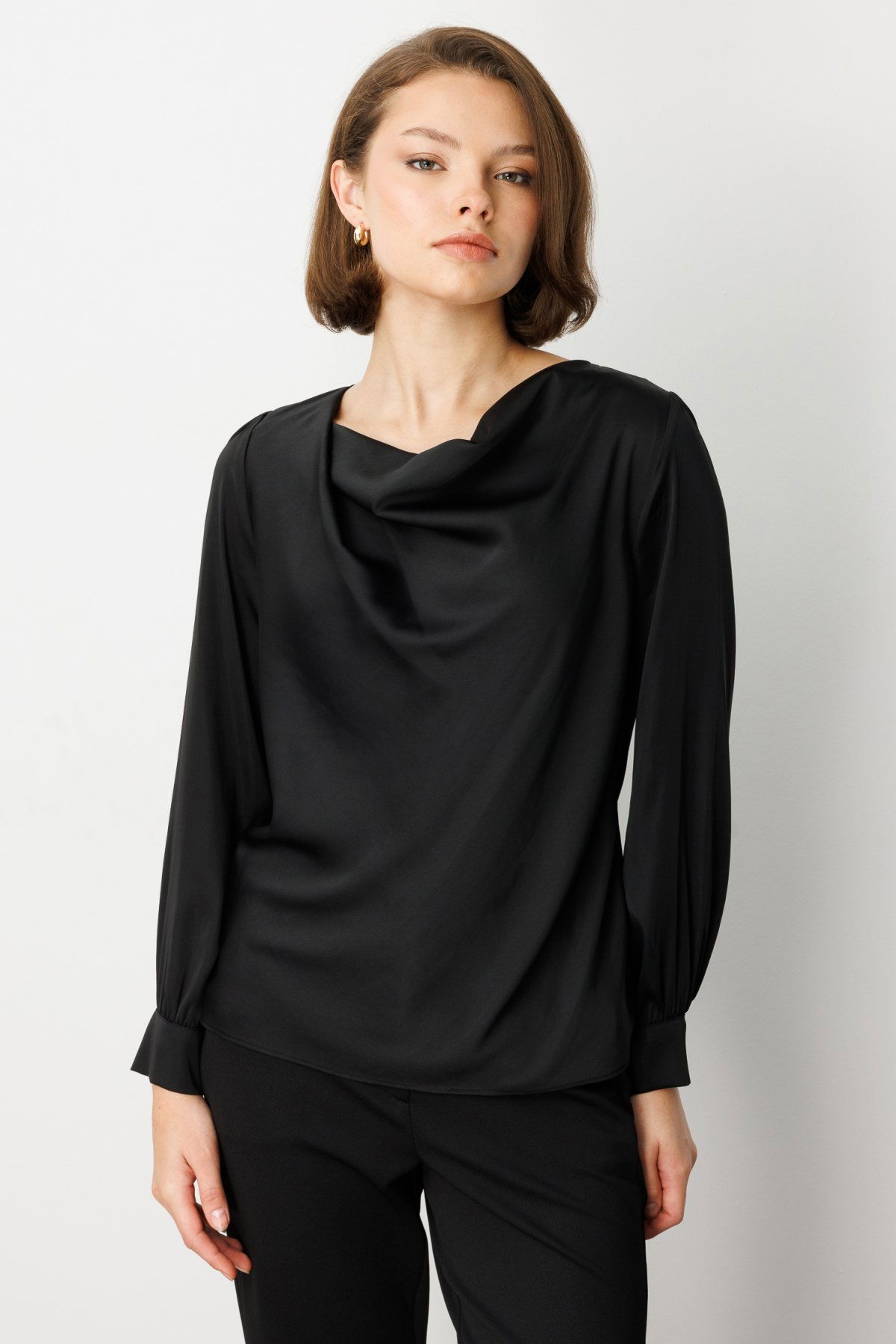 Ekol Kadın Degaje Yaka Uzun Kollu Bluz 3029 Siyah - 1