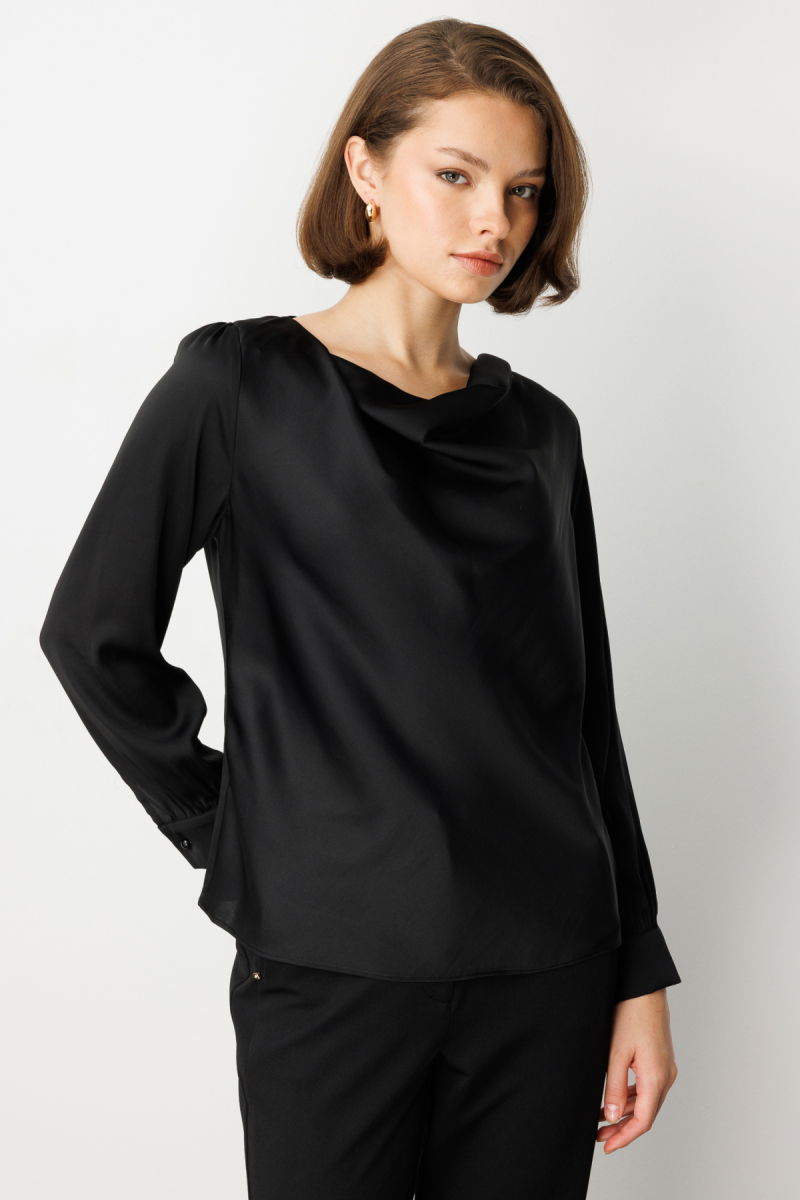 Ekol Kadın Degaje Yaka Uzun Kollu Bluz 3029 Siyah - 2