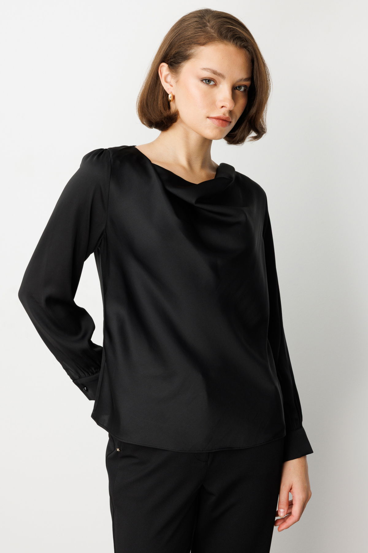 Ekol Kadın Degaje Yaka Uzun Kollu Bluz 3029 Siyah - 2