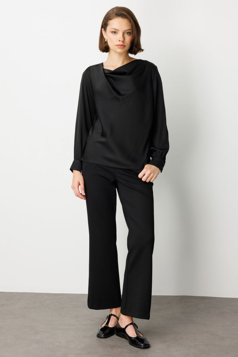 Ekol Kadın Degaje Yaka Uzun Kollu Bluz 3029 Siyah - 3