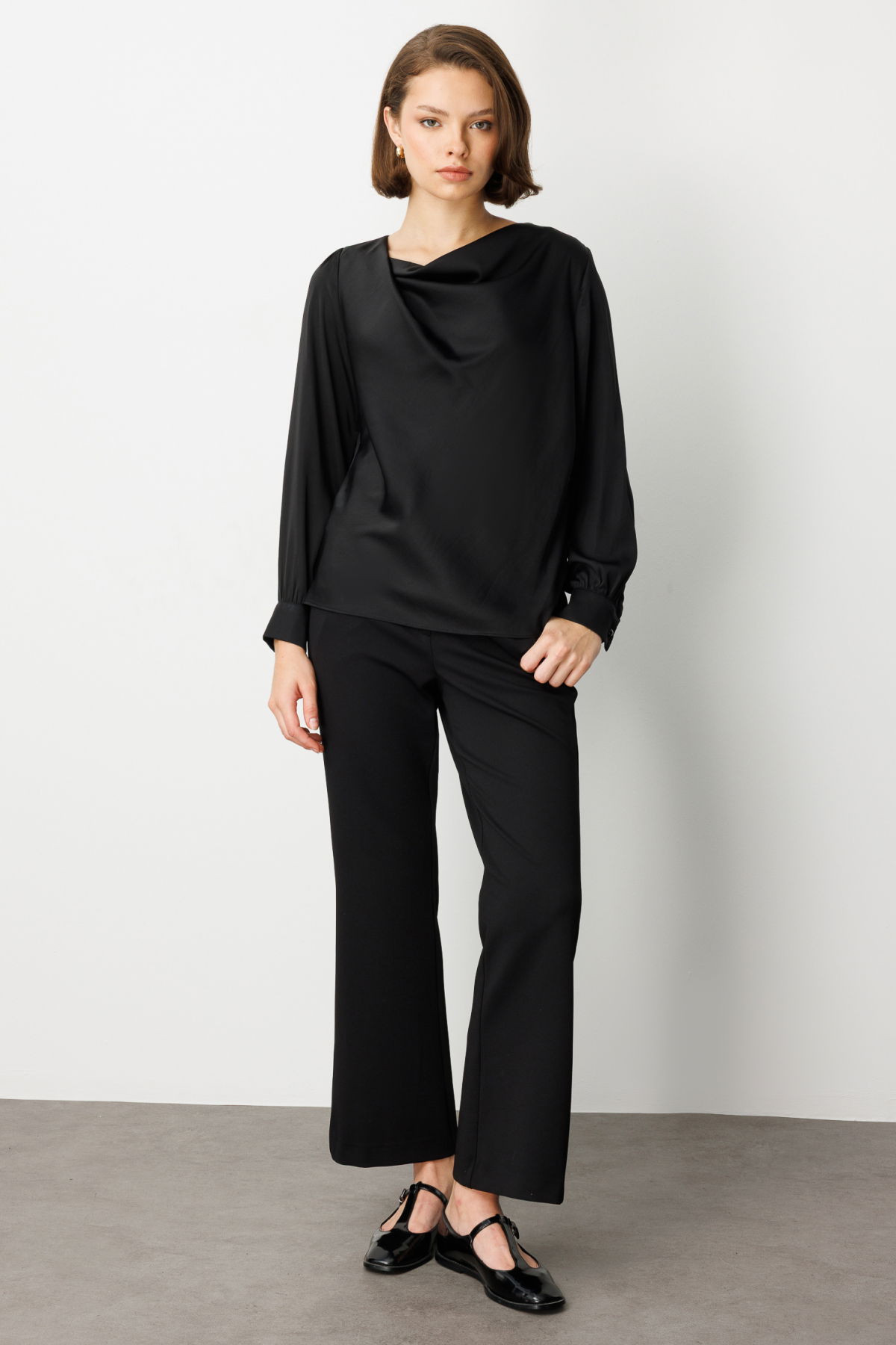 Ekol Kadın Degaje Yaka Uzun Kollu Bluz 3029 Siyah - 3