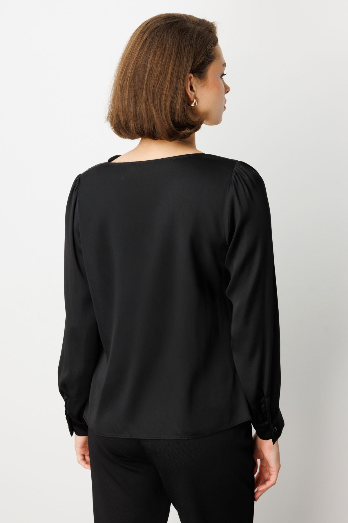 Ekol Kadın Degaje Yaka Uzun Kollu Bluz 3029 Siyah - 4