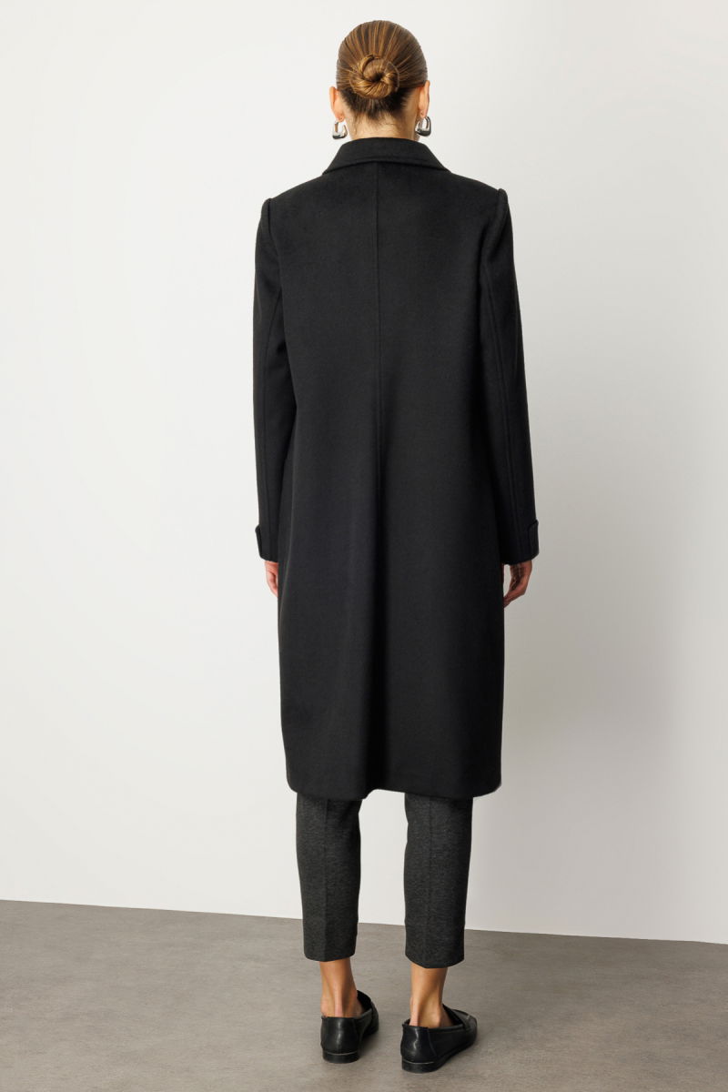 Ekol Kadın Deri Çıtçıtlı Torba Cepli Kaban 6075 Siyah - 4