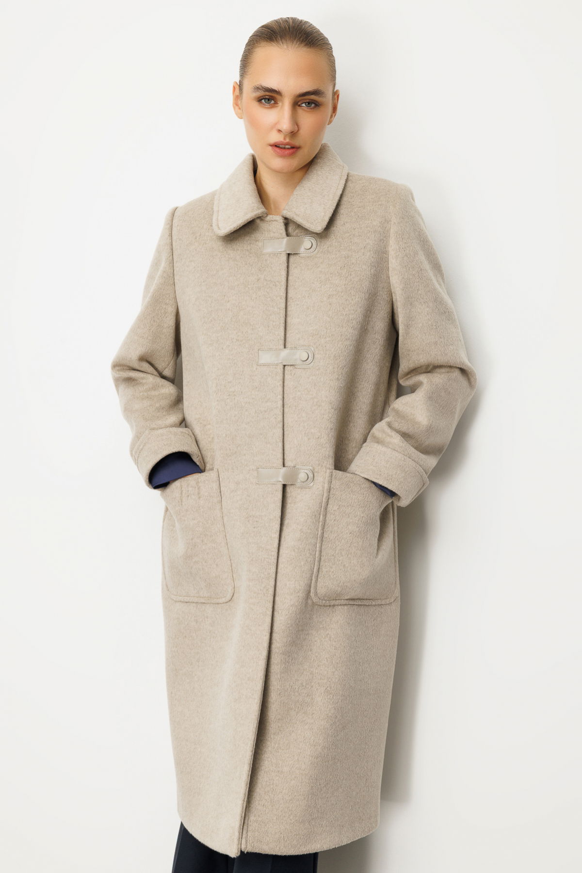 Ekol Kadın Deri Çıtçıtlı Torba Cepli Kaban 6075 Vizon - 2