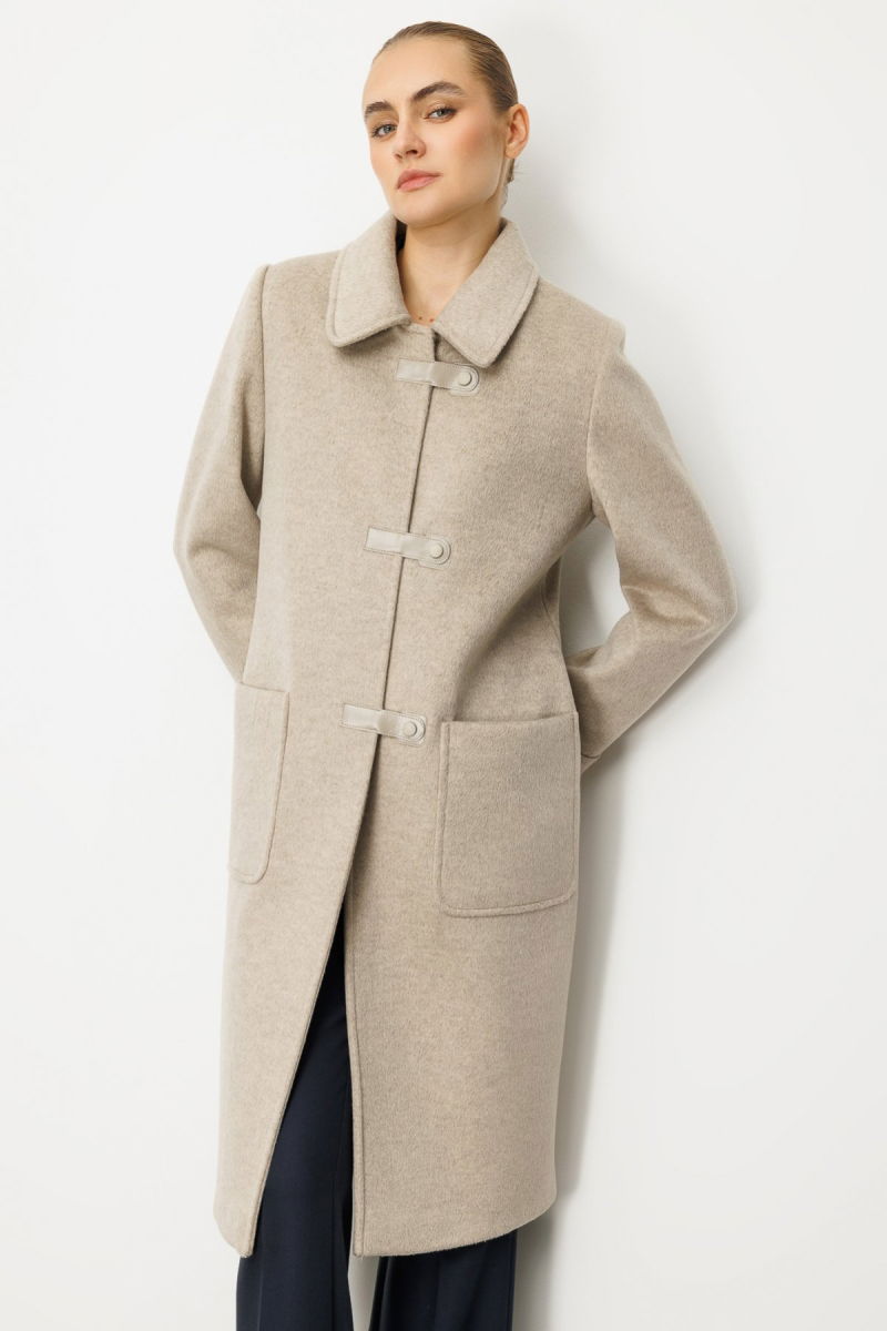 Ekol Kadın Deri Çıtçıtlı Torba Cepli Kaban 6075 Vizon - 3