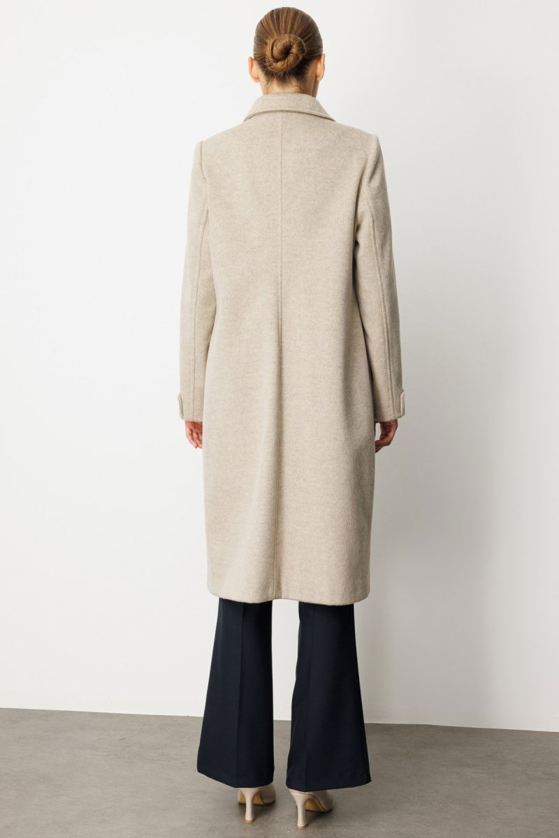 Ekol Kadın Deri Çıtçıtlı Torba Cepli Kaban 6075 Vizon - 4