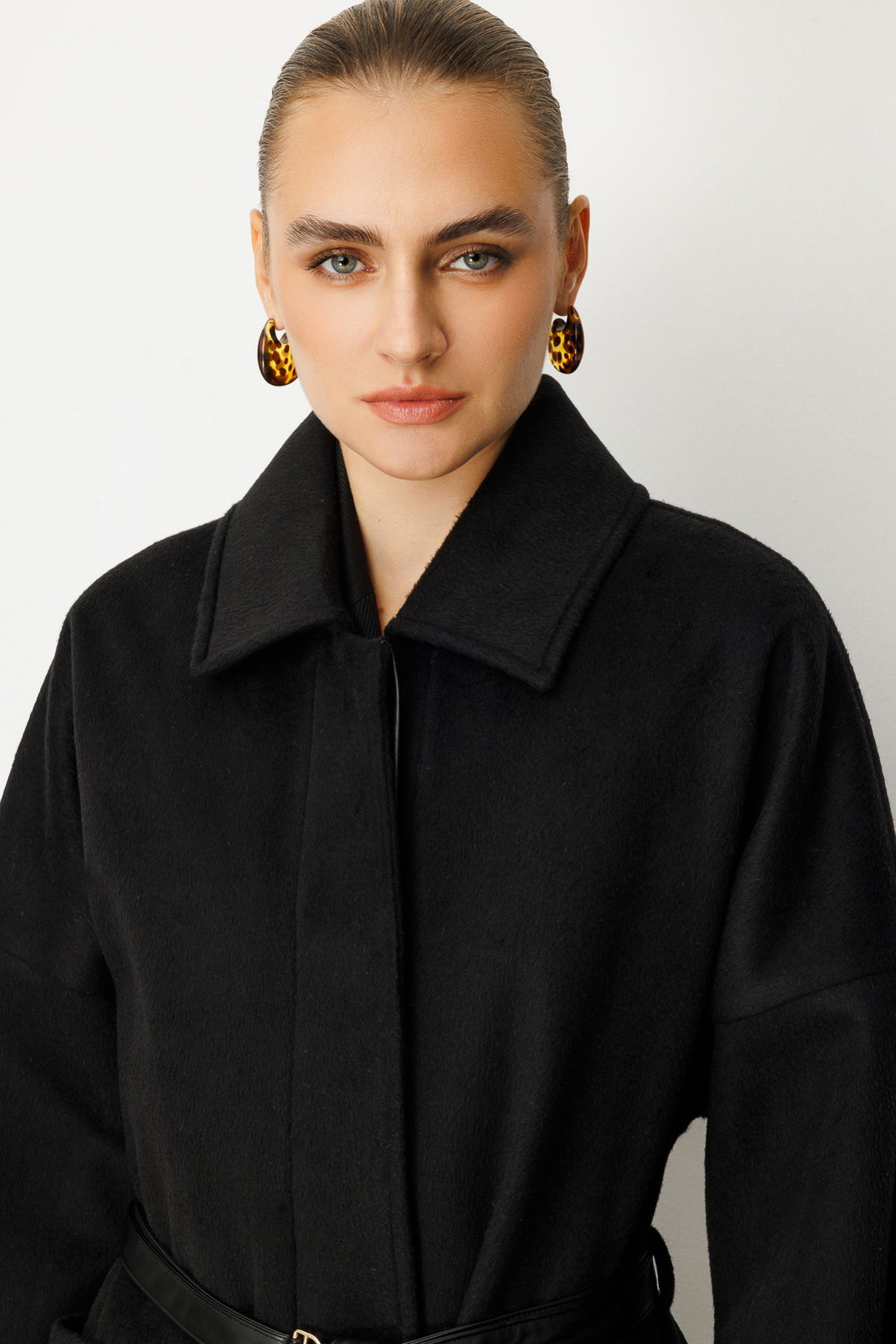 Ekol Kadın Deri Kemerli Torba Cepli Kaban 6045 Siyah - 3