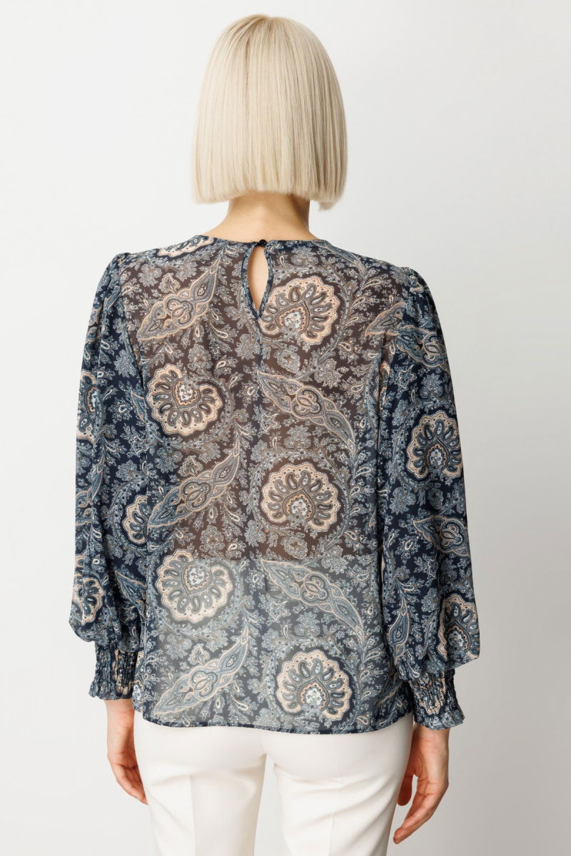 Ekol Kadın Desenli Balon Kol Bluz 3017 Lacivert - 4