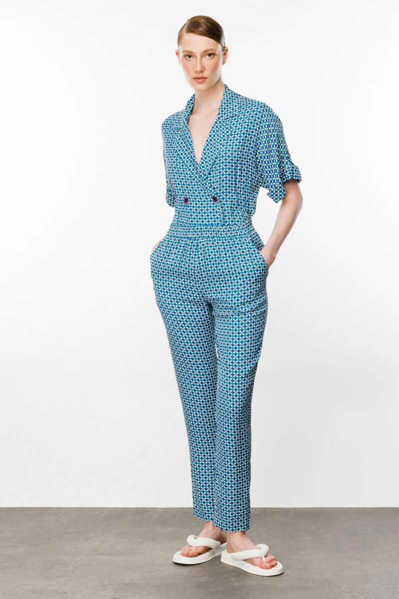 Ekol Kadın Desenli Dar Paça Pantolon 1180 Okyanus - Ekol