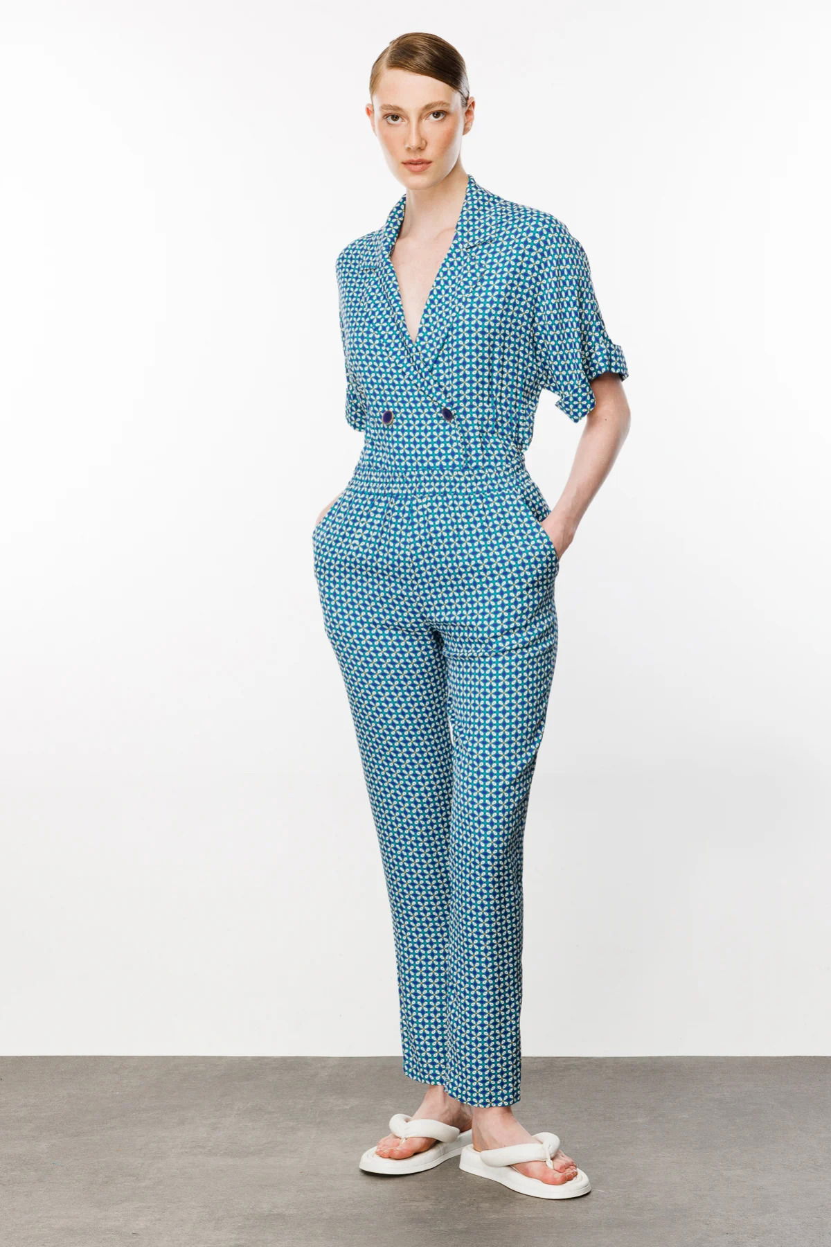 Ekol Kadın Desenli Dar Paça Pantolon 1180 Okyanus - 1