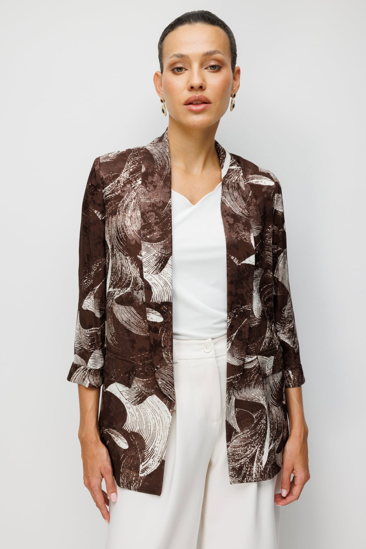 Ekol Kadın Desenli Duble Kol Ceket 1044 Kahverengi - 1