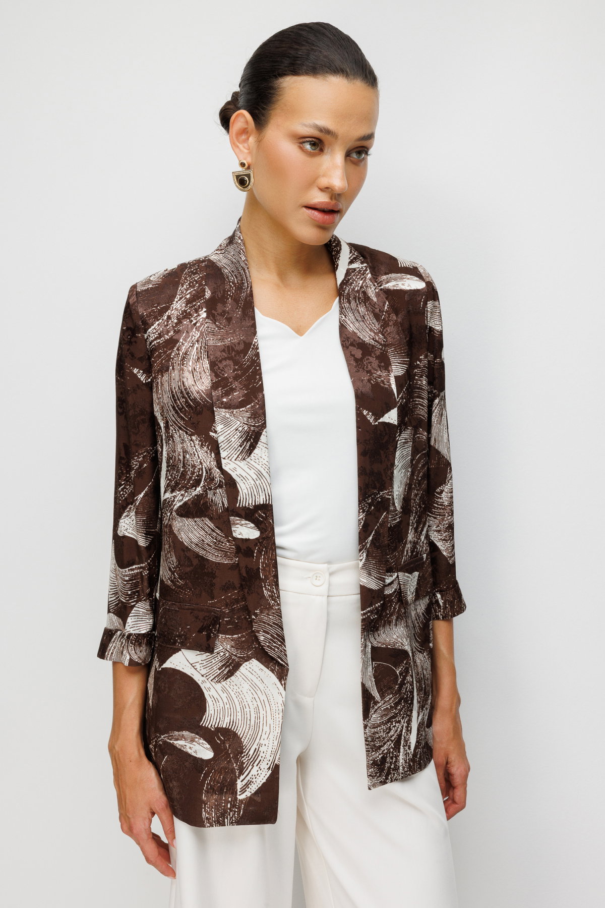 Ekol Kadın Desenli Duble Kol Ceket 1044 Kahverengi - 2