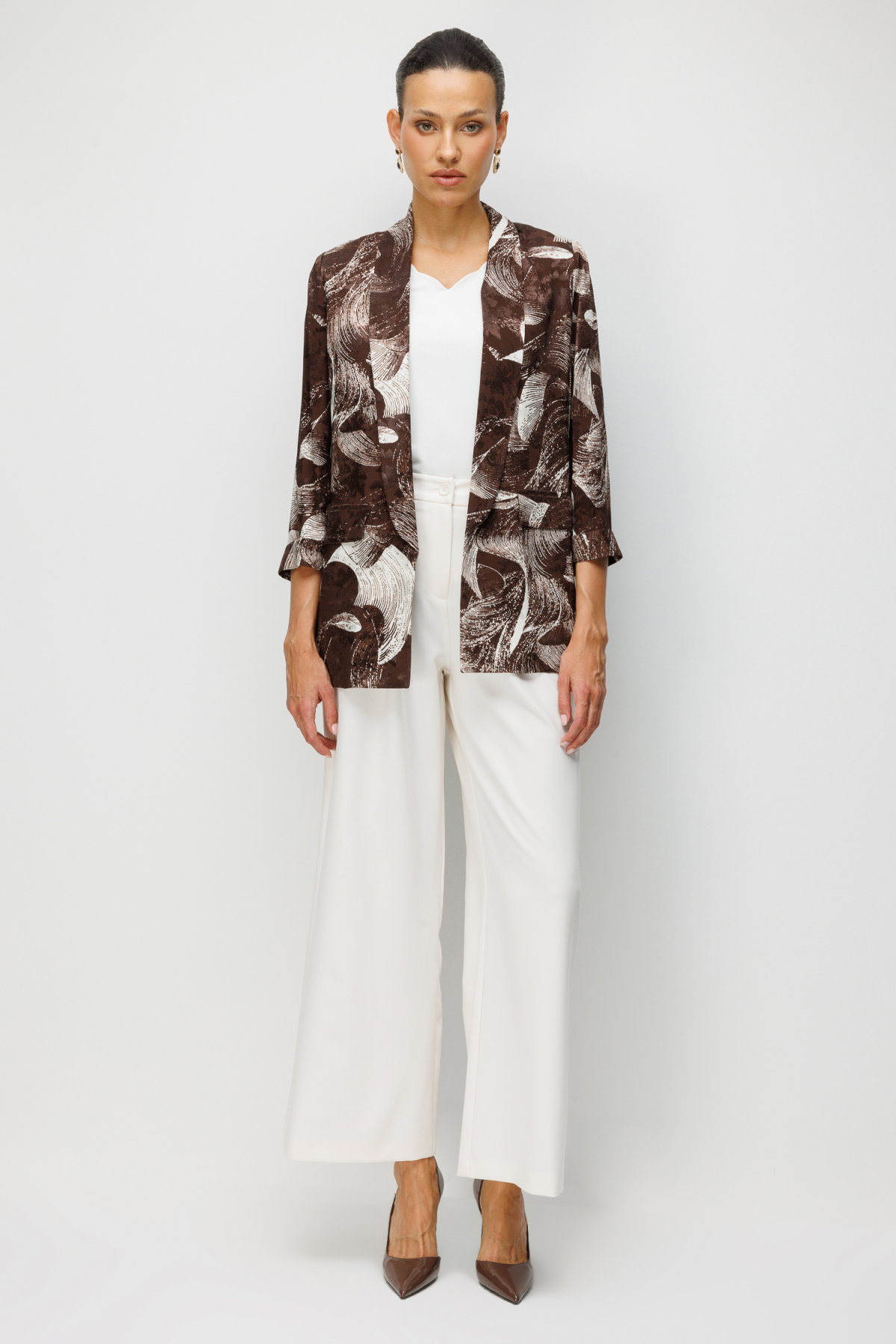 Ekol Kadın Desenli Duble Kol Ceket 1044 Kahverengi - 3