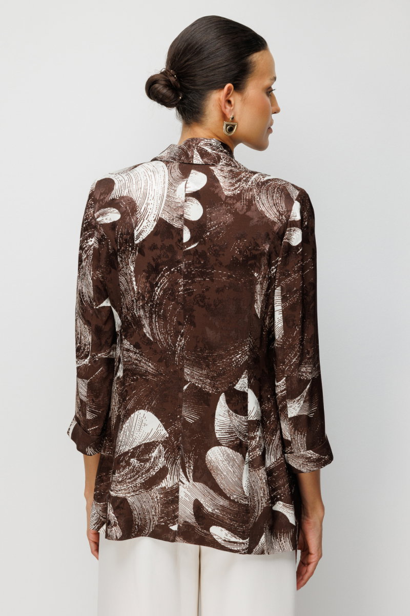 Ekol Kadın Desenli Duble Kol Ceket 1044 Kahverengi - 4