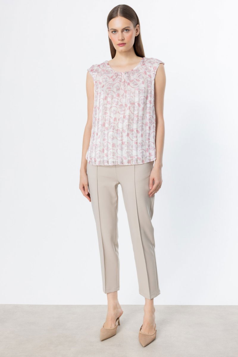 Ekol Kadın Desenli Kolsuz Bluz 3124 Pink - 2