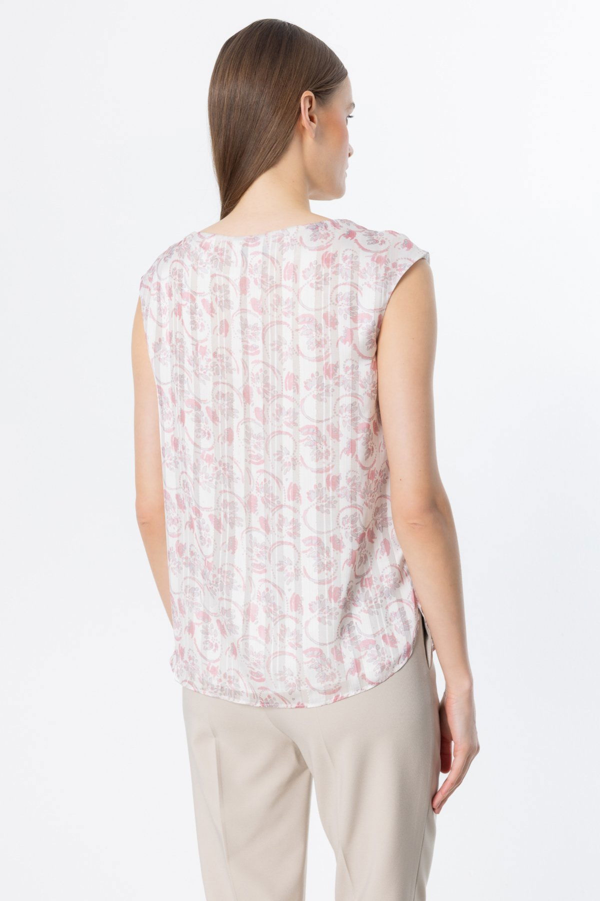 Ekol Kadın Desenli Kolsuz Bluz 3124 Pink - 3
