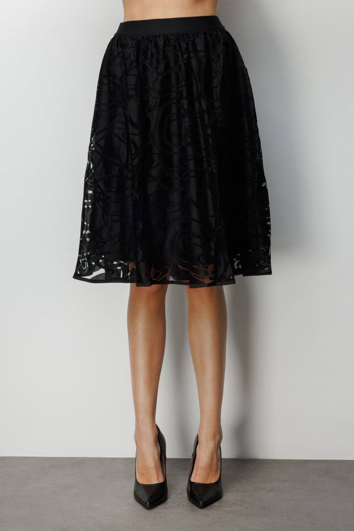 Ekol Kadın Desenli Midi Etek 3942 Siyah - 1