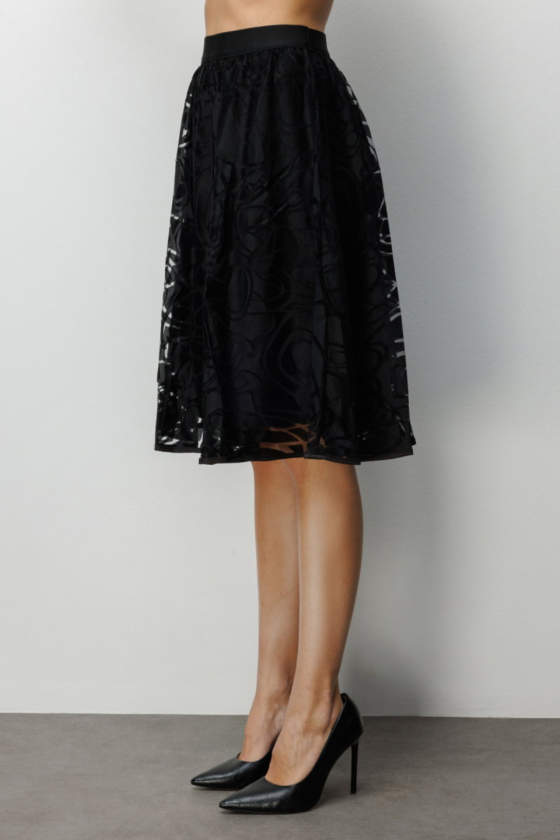 Ekol Kadın Desenli Midi Etek 3942 Siyah - 2