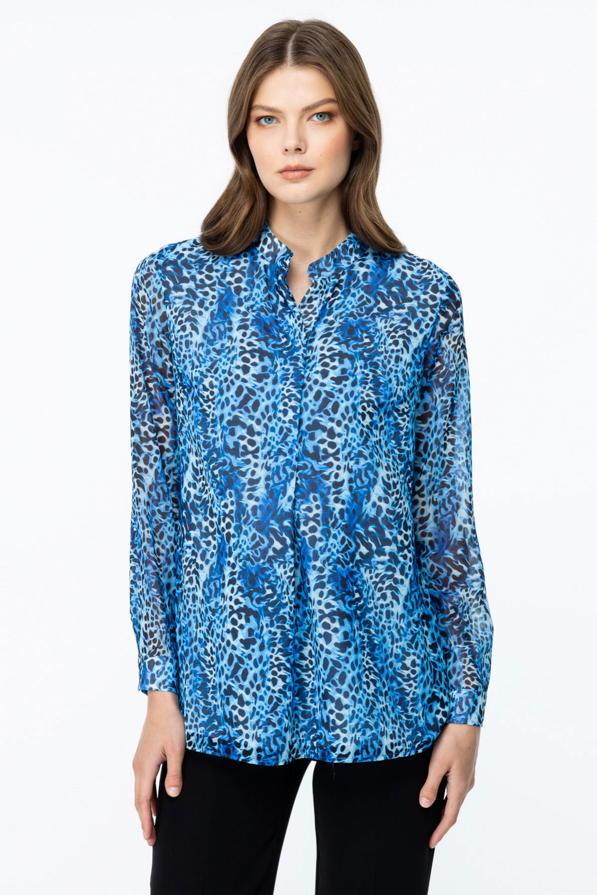 Ekol Kadın Desenli Uzun Kol Bluz 2049 Saks - 1