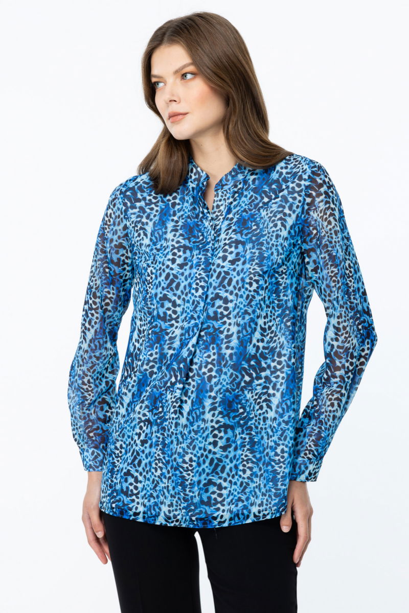 Ekol Kadın Desenli Uzun Kol Bluz 2049 Saks - 2