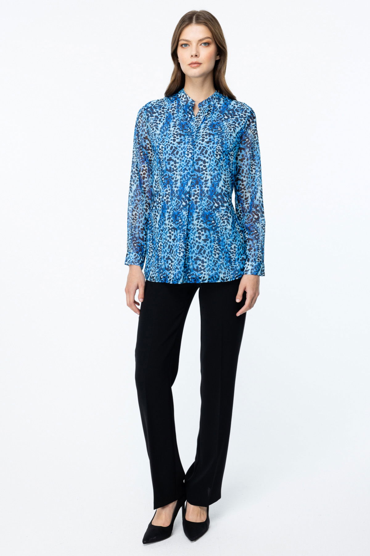 Ekol Kadın Desenli Uzun Kol Bluz 2049 Saks - 3