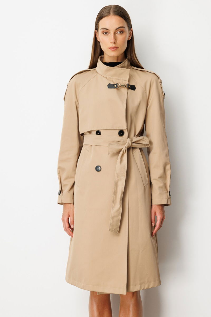 Ekol Kadın Dik Yaka Beli Kuşaklı Trençkot 7003 Camel - 2