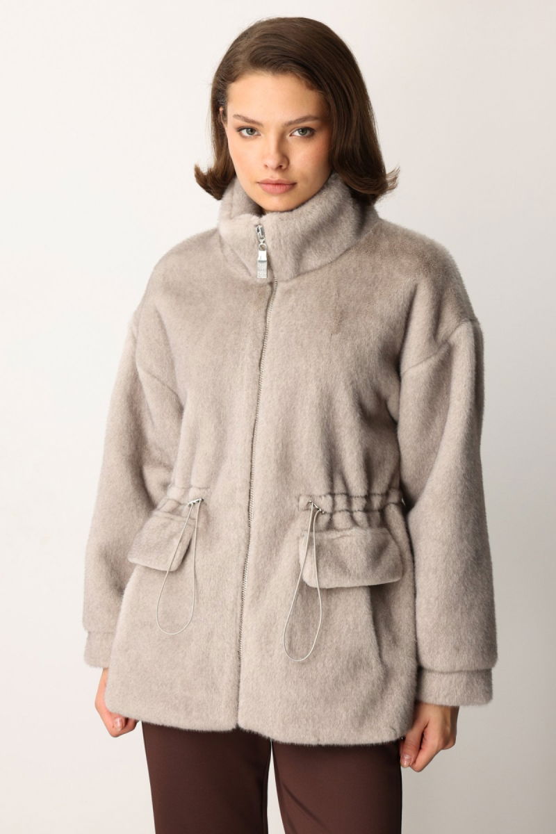Ekol Kadın Dik Yaka Peluş Mont 6103 Gümüş - Ekol