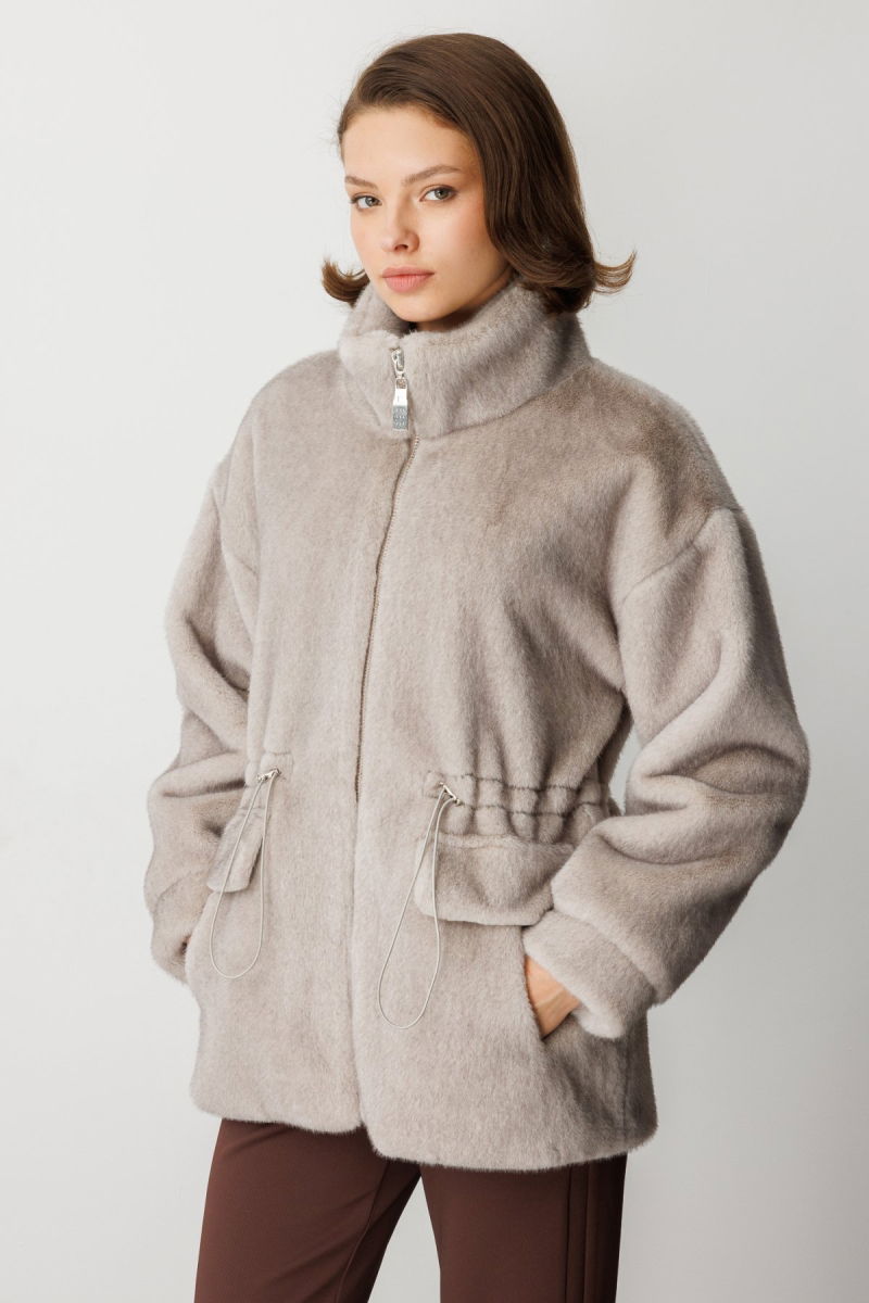 Ekol Kadın Dik Yaka Peluş Mont 6103 Gümüş - 2