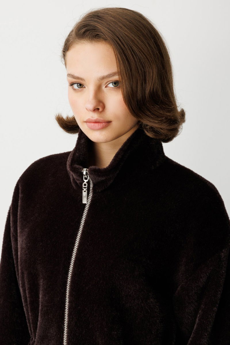 Ekol Kadın Dik Yaka Peluş Mont 6103 Kahverengi - 2