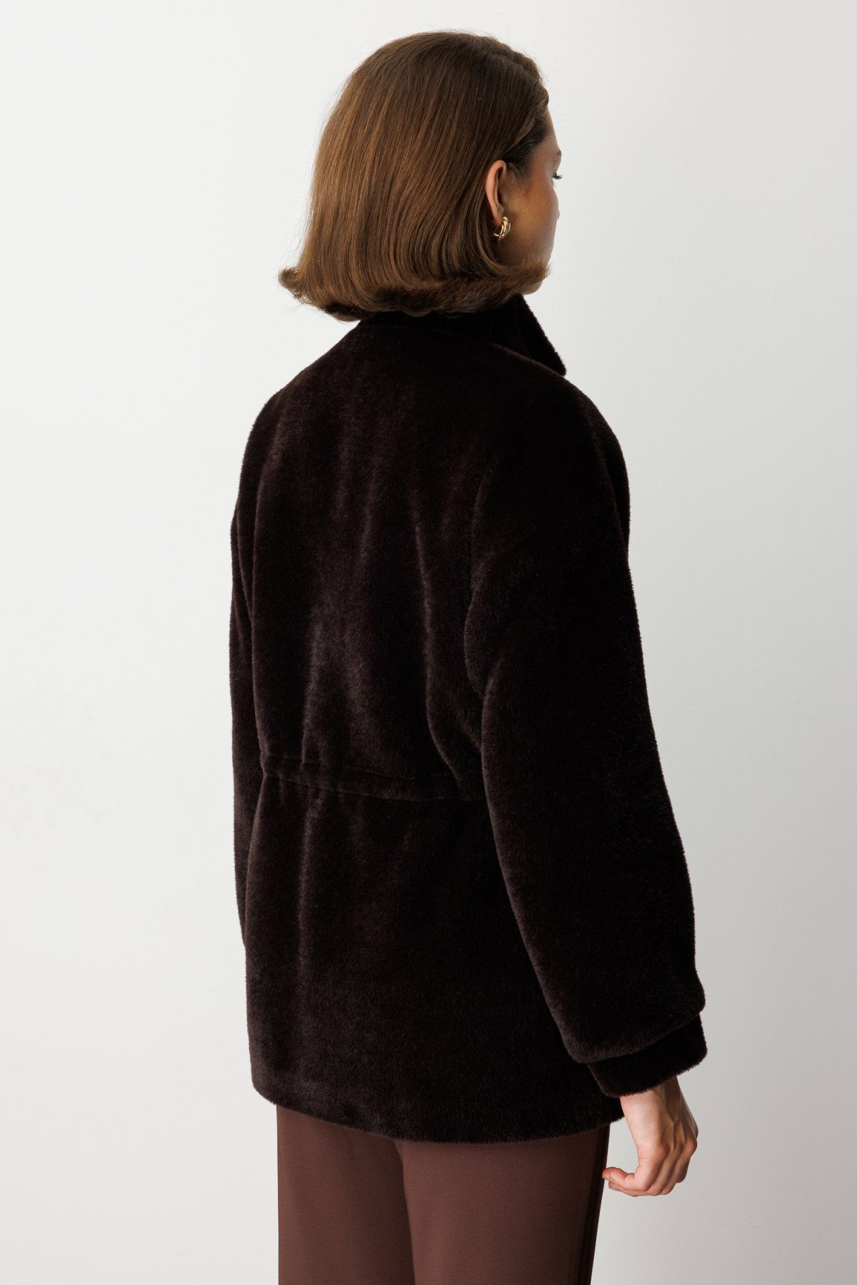 Ekol Kadın Dik Yaka Peluş Mont 6103 Kahverengi - 4