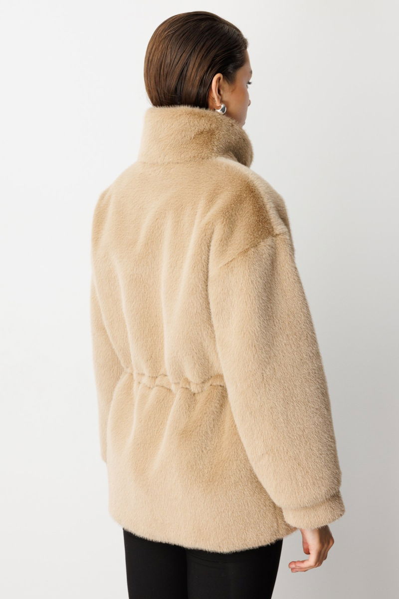 Ekol Kadın Dik Yaka Peluş Mont 6103 Vizon - 4