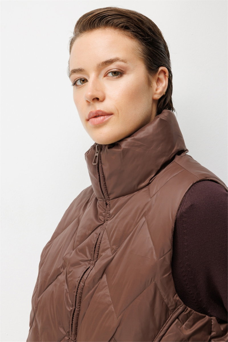 Ekol Kadın Dik Yaka Şişme Yelek Kahverengi - 3