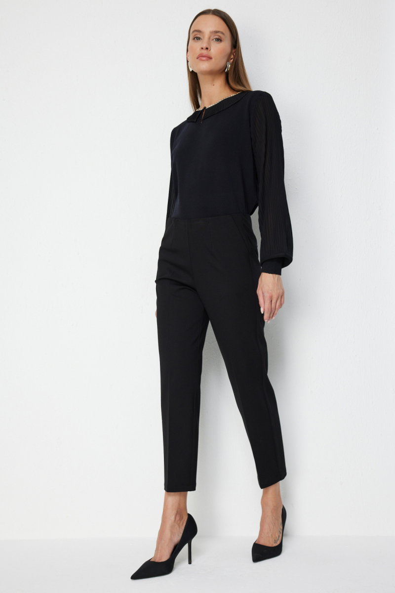 Ekol Kadın Dikiş Detaylı Dar Paça Pantolon 4118 Siyah - Ekol