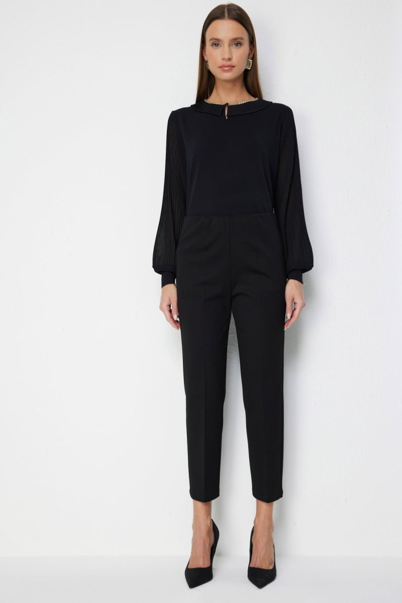 Ekol Kadın Dikiş Detaylı Dar Paça Pantolon 4118 Siyah - 2