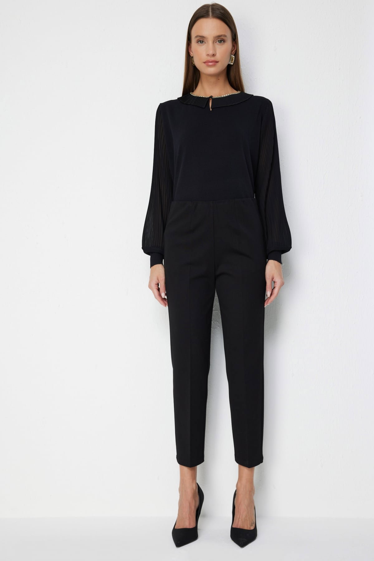 Ekol Kadın Dikiş Detaylı Dar Paça Pantolon 4118 Siyah - 2