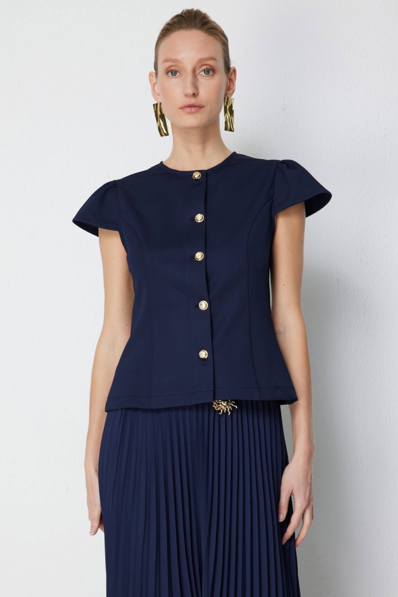 Ekol Kadın Dikiş Detaylı Kısa Kollu Ceket 1060 Lacivert - Ekol