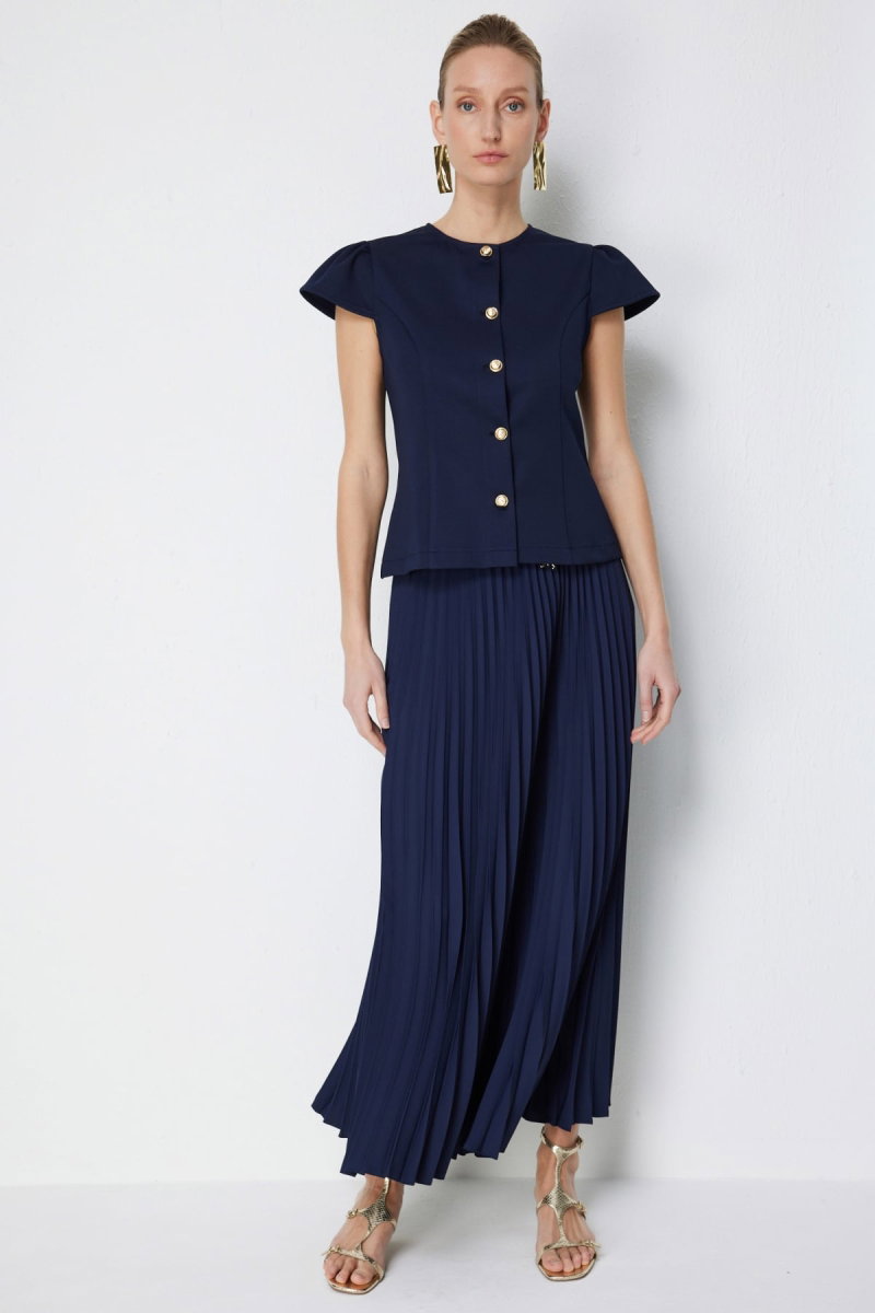 Ekol Kadın Dikiş Detaylı Kısa Kollu Ceket 1060 Lacivert - 3