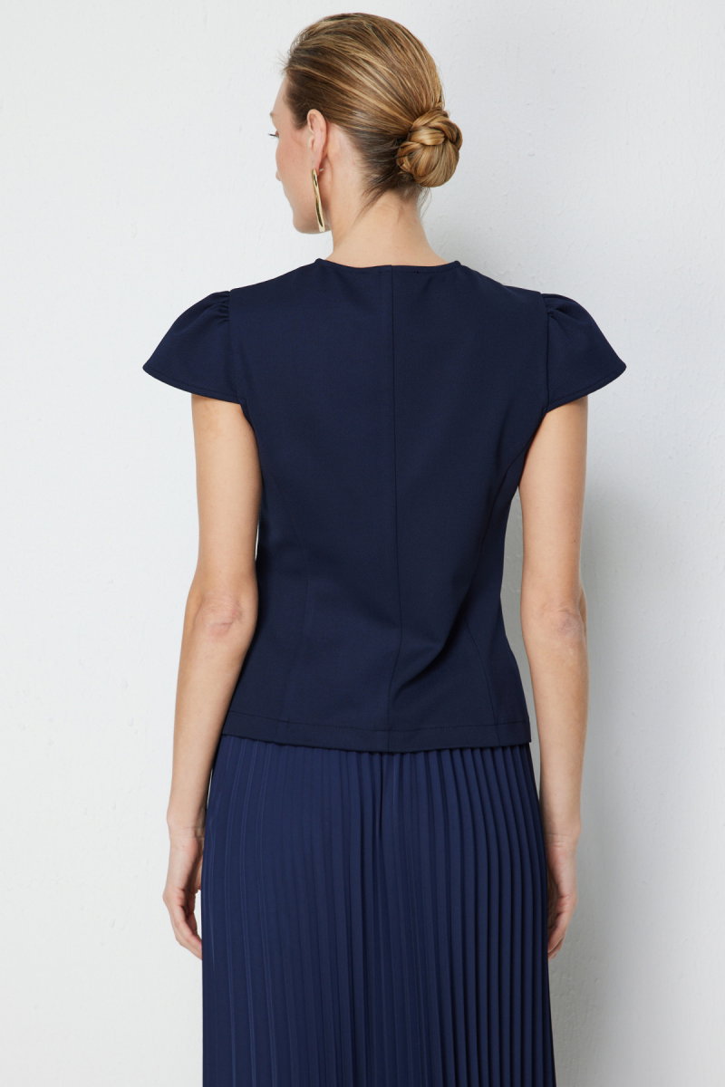 Ekol Kadın Dikiş Detaylı Kısa Kollu Ceket 1060 Lacivert - 4