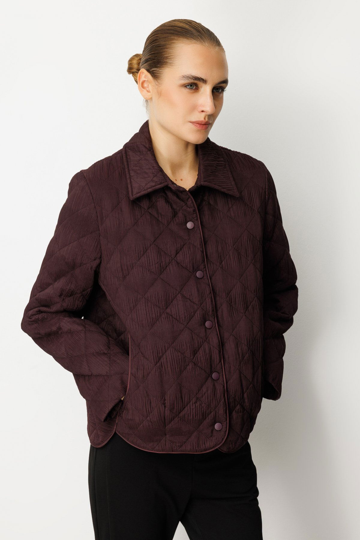 Ekol Kadın Dokulu Çıtçıtlı Mont 6501 Bordo - 2