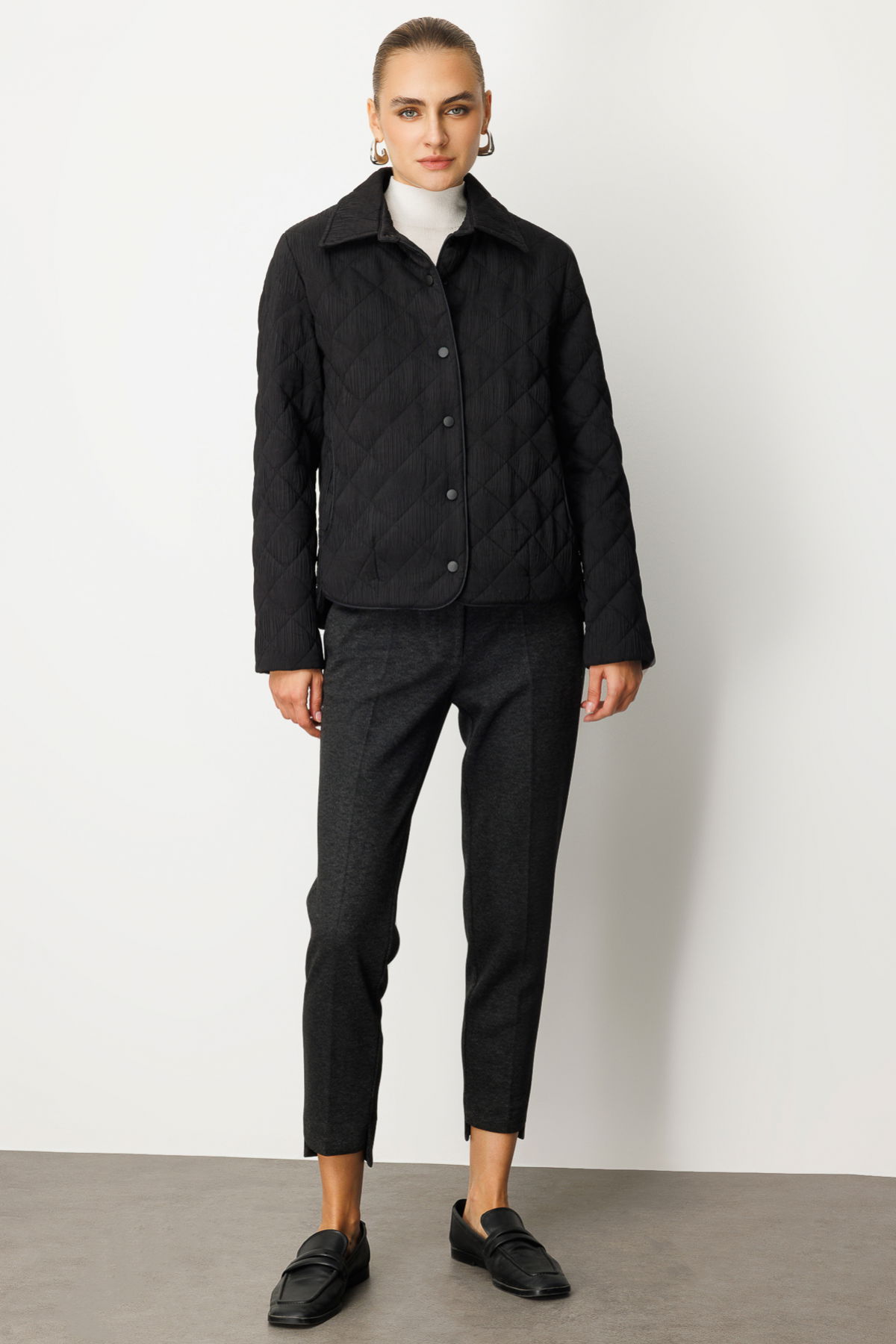 Ekol Kadın Dokulu Çıtçıtlı Mont 6501 Siyah - 3