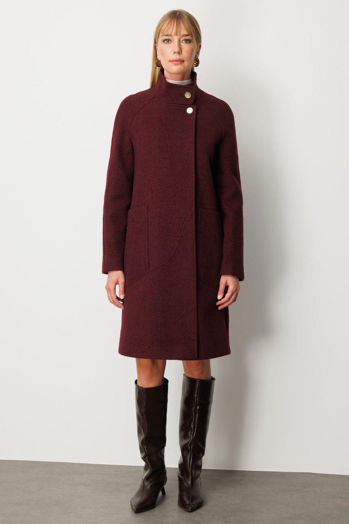 Ekol Kadın Dokulu Torba Cepli Kaban 6051 Bordo - 1