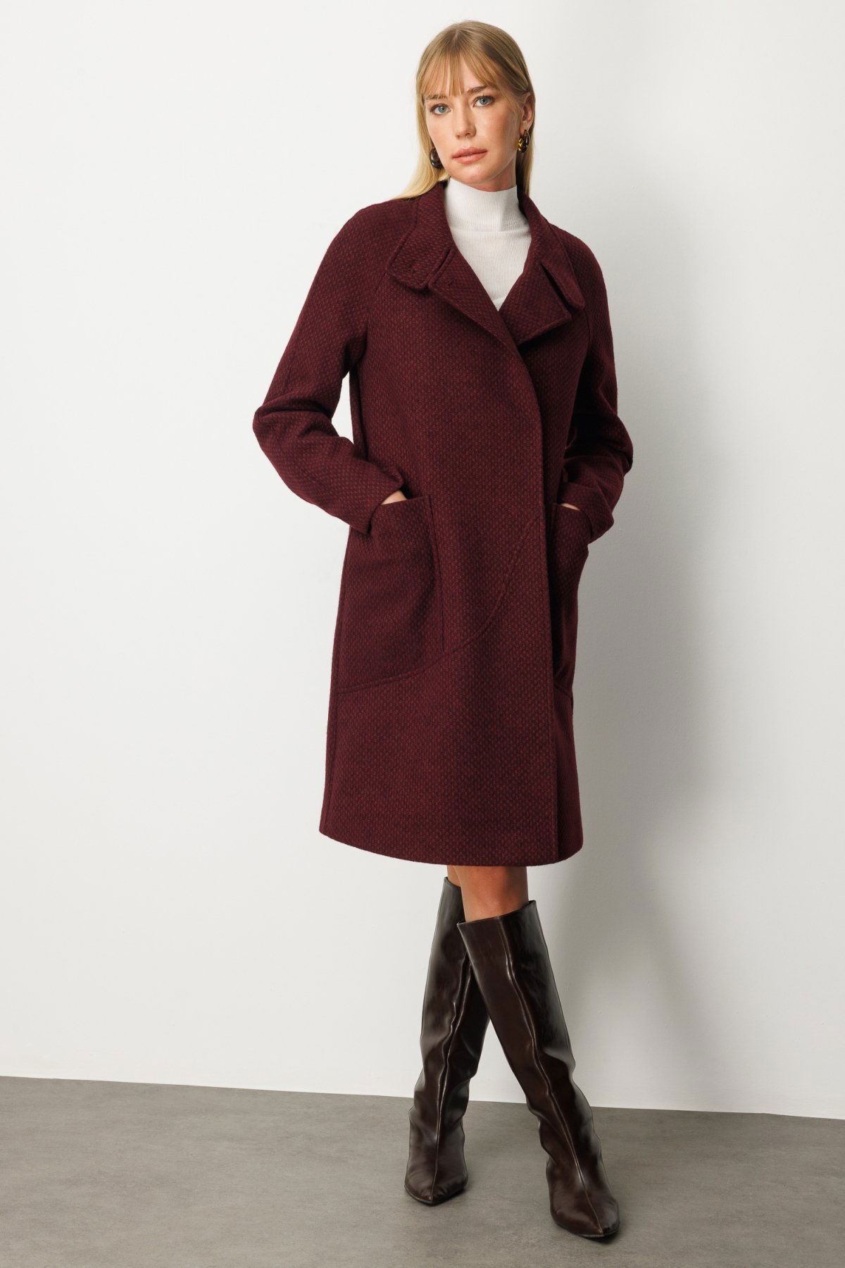 Ekol Kadın Dokulu Torba Cepli Kaban 6051 Bordo - 2