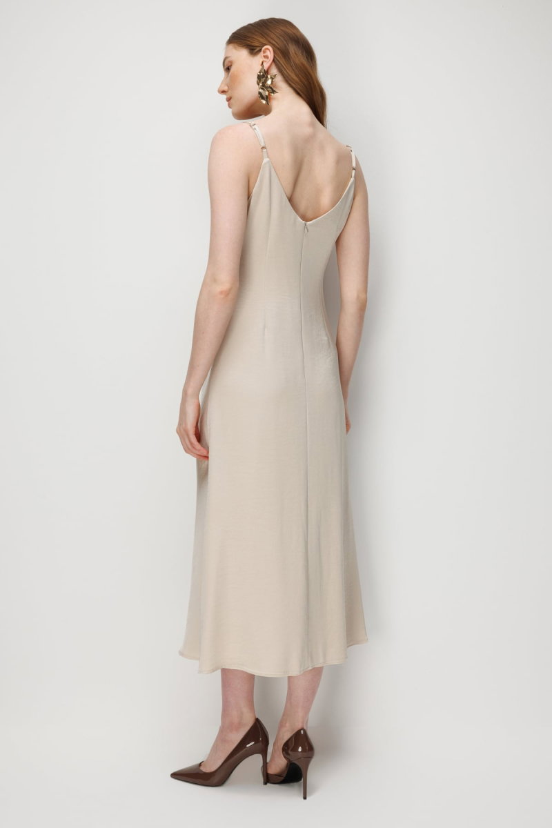 Ekol Kadın Drape Detaylı Askılı Maxi Elbise 6148 Gold - 4