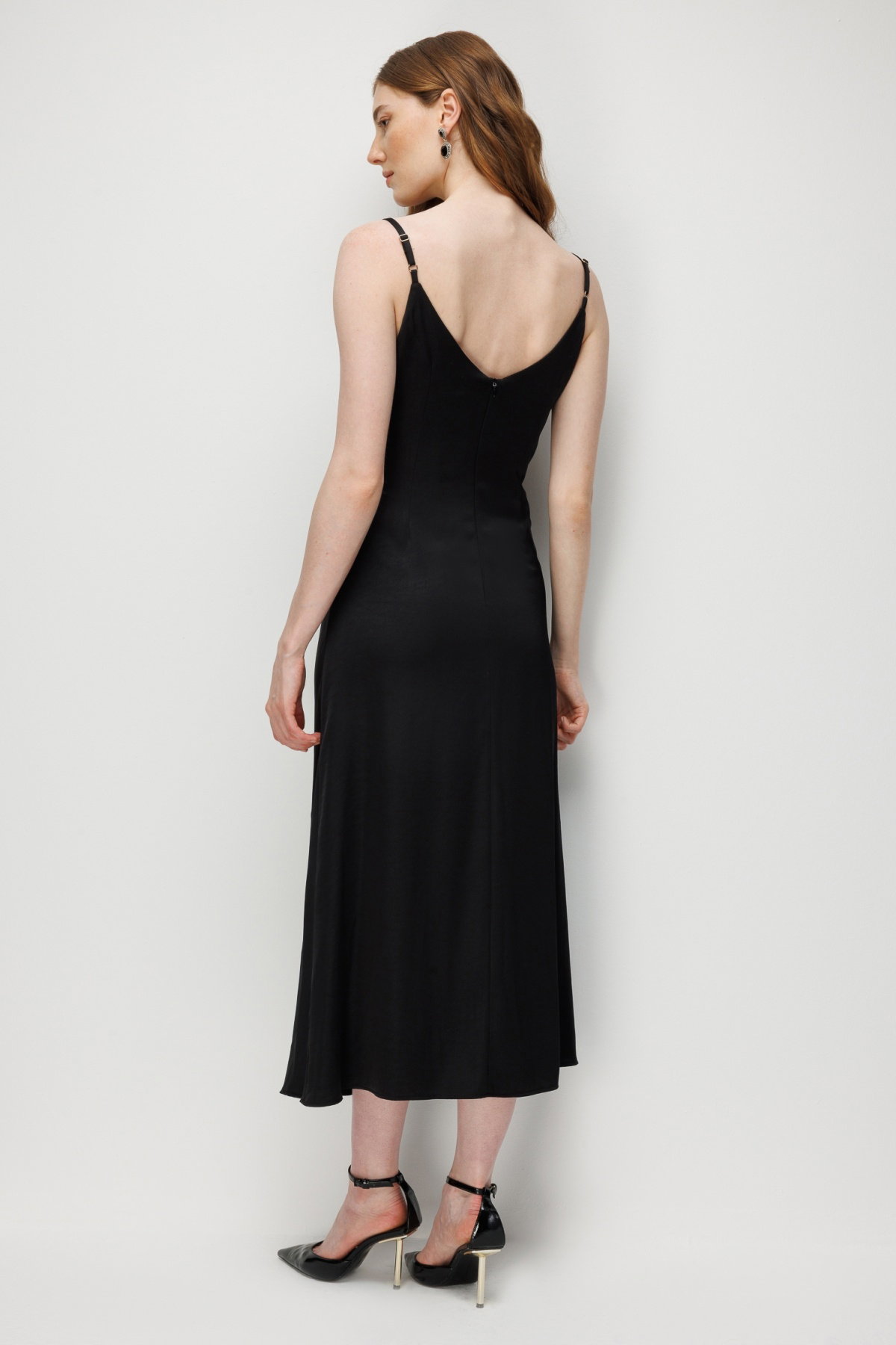 Ekol Kadın Drape Detaylı Askılı Maxi Elbise 6148 Siyah - 4