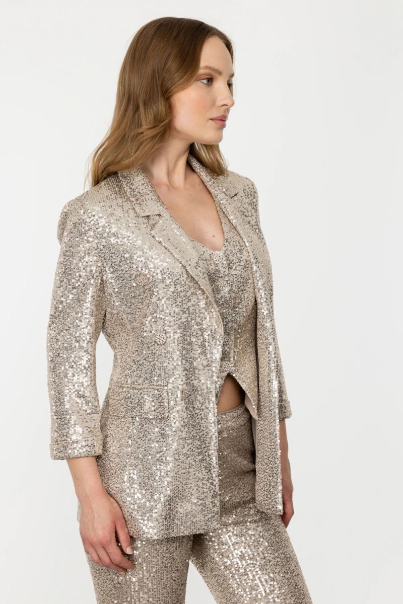 Ekol Kadın Duble Kol Payet İşlemeli Blazer Ceket 5104 Bej - 2