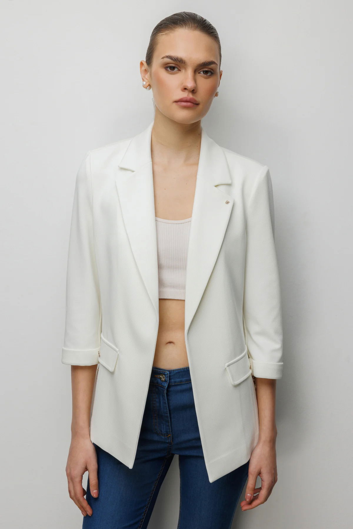 Ekol Kadın Duble Kol Yanları Yırtmaçlı Ceket 1064 Ekru - 2